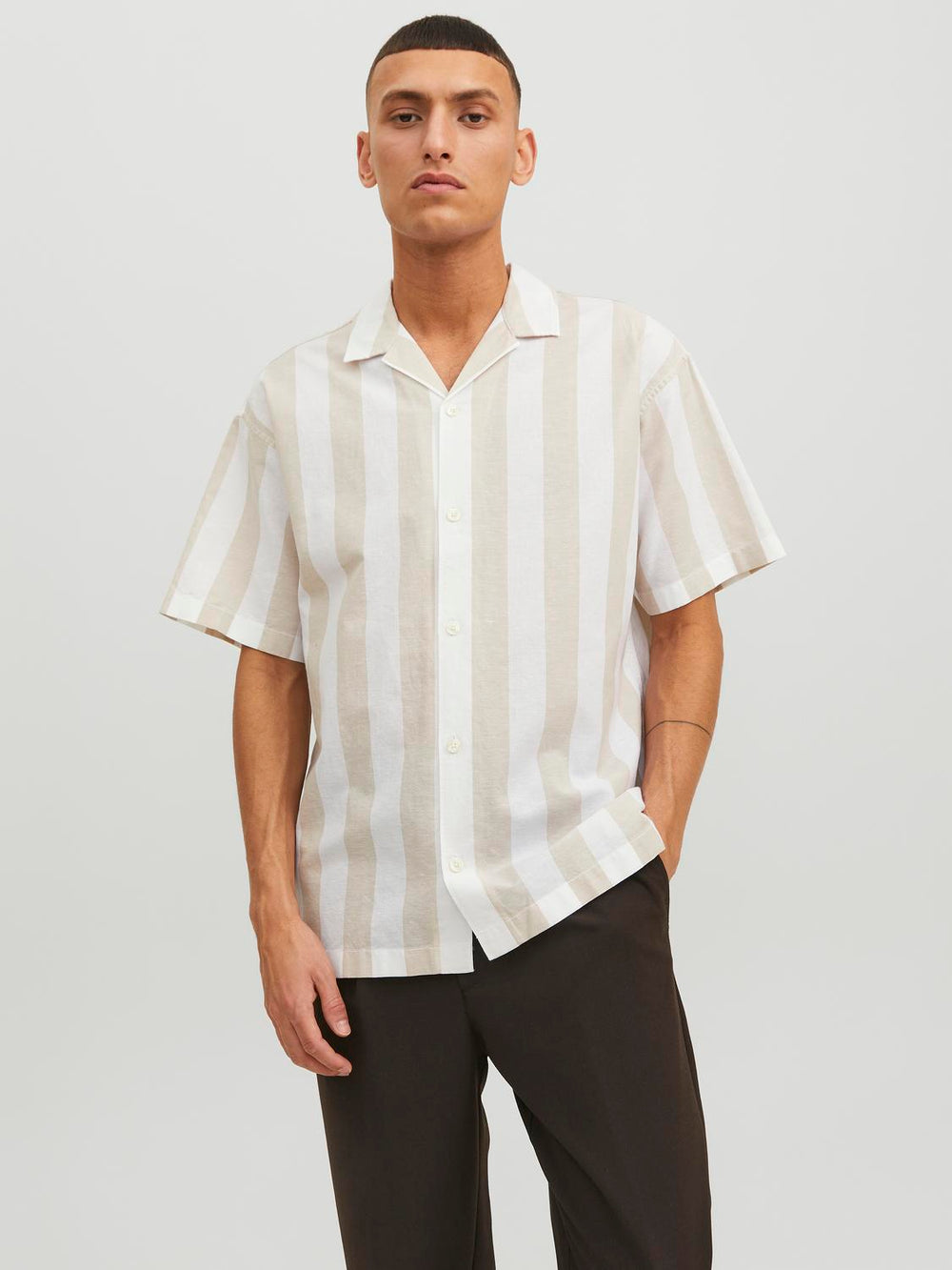 CAMISA SUMMER DE LINO - White Pepper Stripes:RELAXED FIT