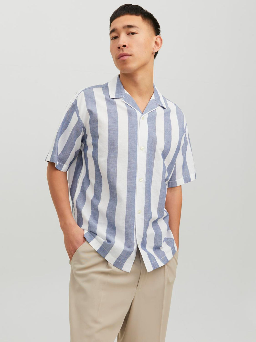 CAMISA SUMMER DE LINO - Navy Blazer Stripes:RELAXED FIT