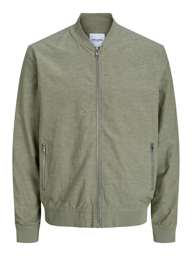 Product BOMBER JACKET SUMMER LINEN - Deep Lichen Green Detail:MELANGE - Image 1